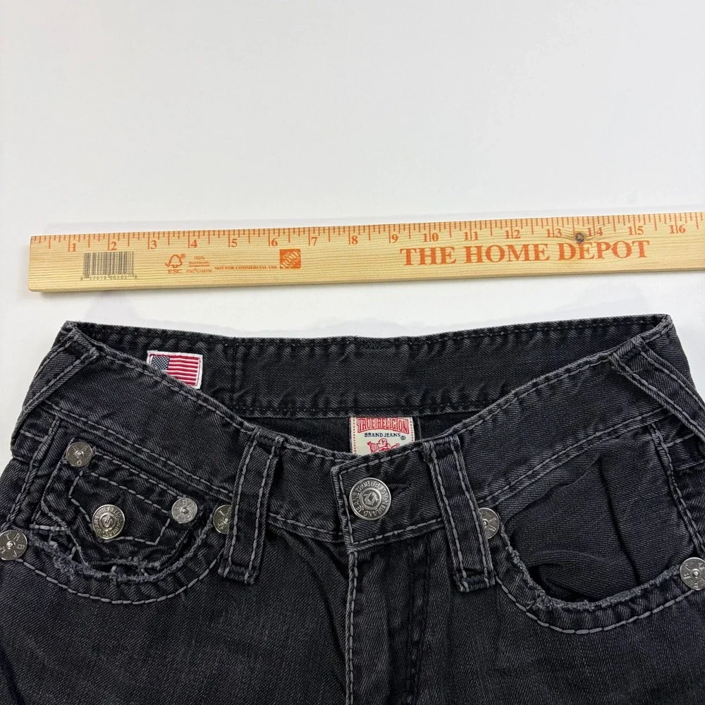 True Religion Ricky Straight Leg Jeans Mens 31 Black Faded Contrast Stitch USA
